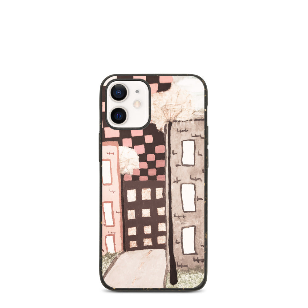 Checker Sky Buildings Pale Biodegradable iphone case