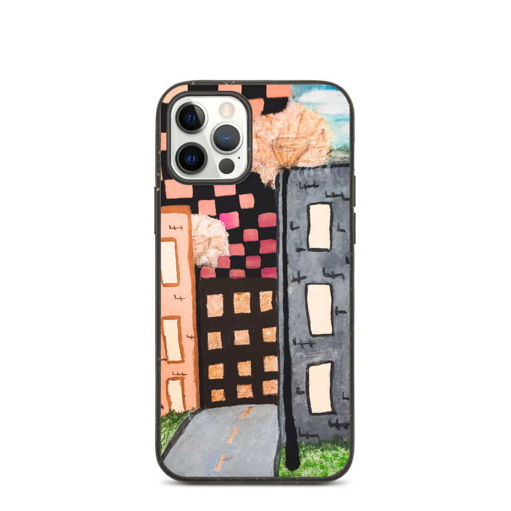 Checker Sky Buildings Rose Biodegradable iphone case