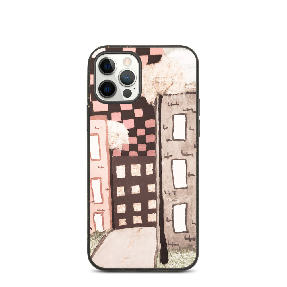 Checker Sky Buildings Pale Biodegradable iphone case