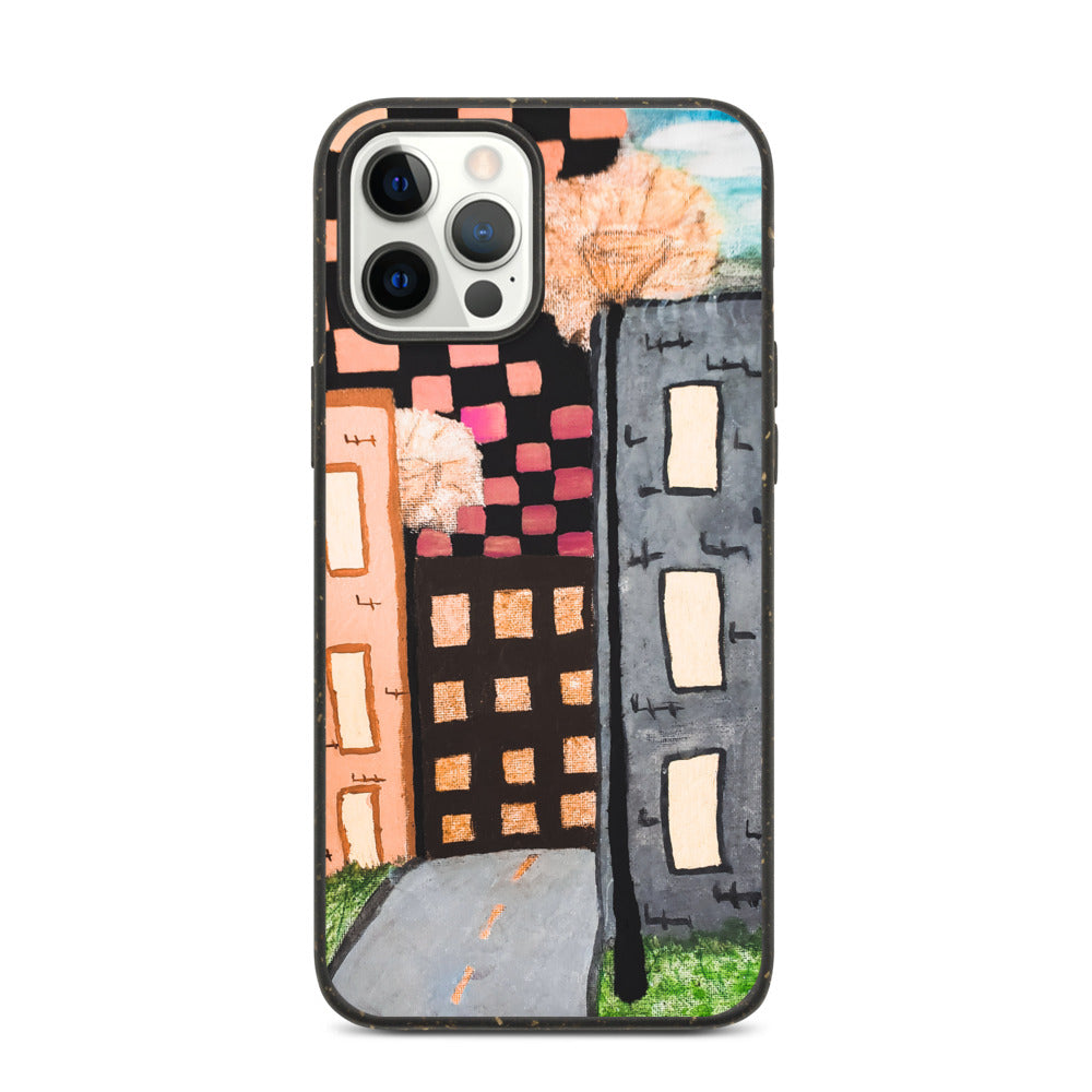 Checker Sky Buildings Rose Biodegradable iphone case