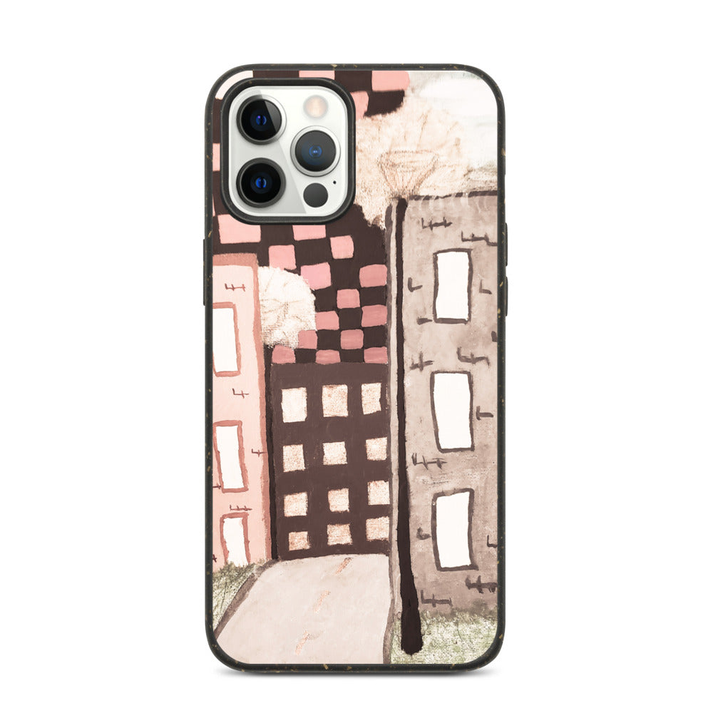 Checker Sky Buildings Pale Biodegradable iphone case