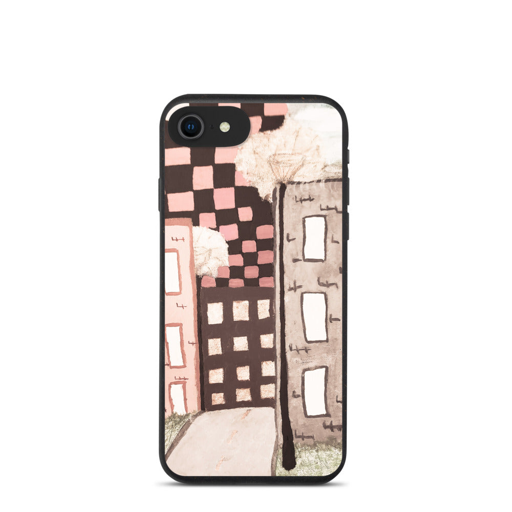 Checker Sky Buildings Pale Biodegradable iphone case