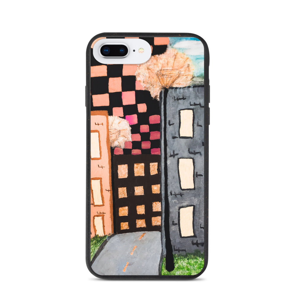 Checker Sky Buildings Rose Biodegradable iphone case