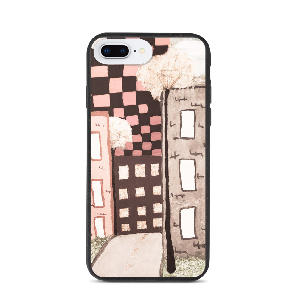 Checker Sky Buildings Pale Biodegradable iphone case