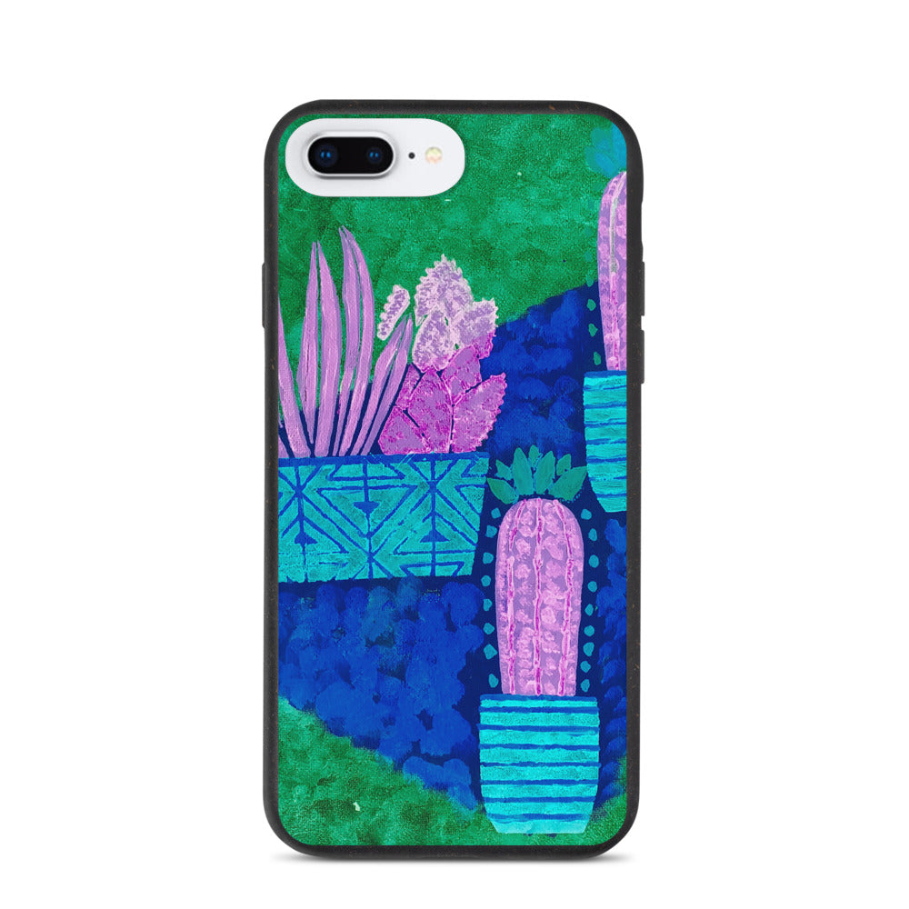 Cacti blue green Biodegradable iphone case