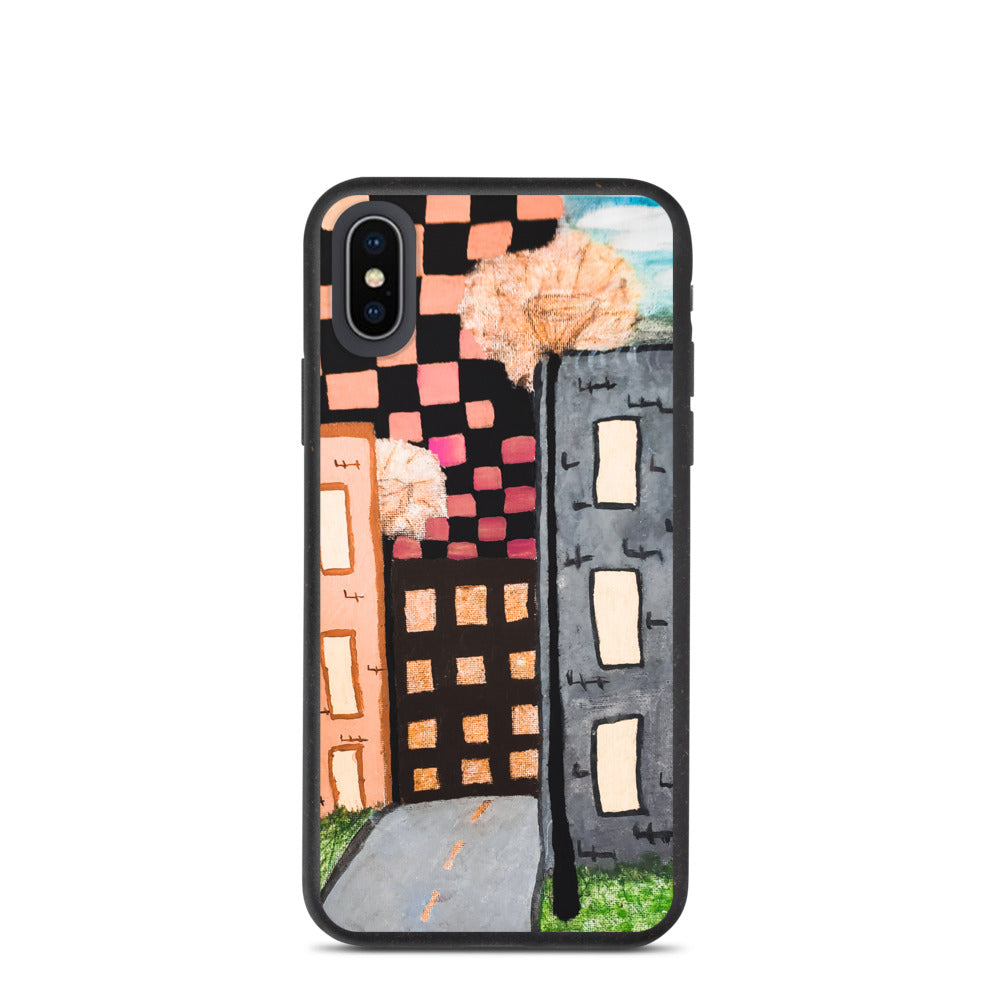 Checker Sky Buildings Rose Biodegradable iphone case