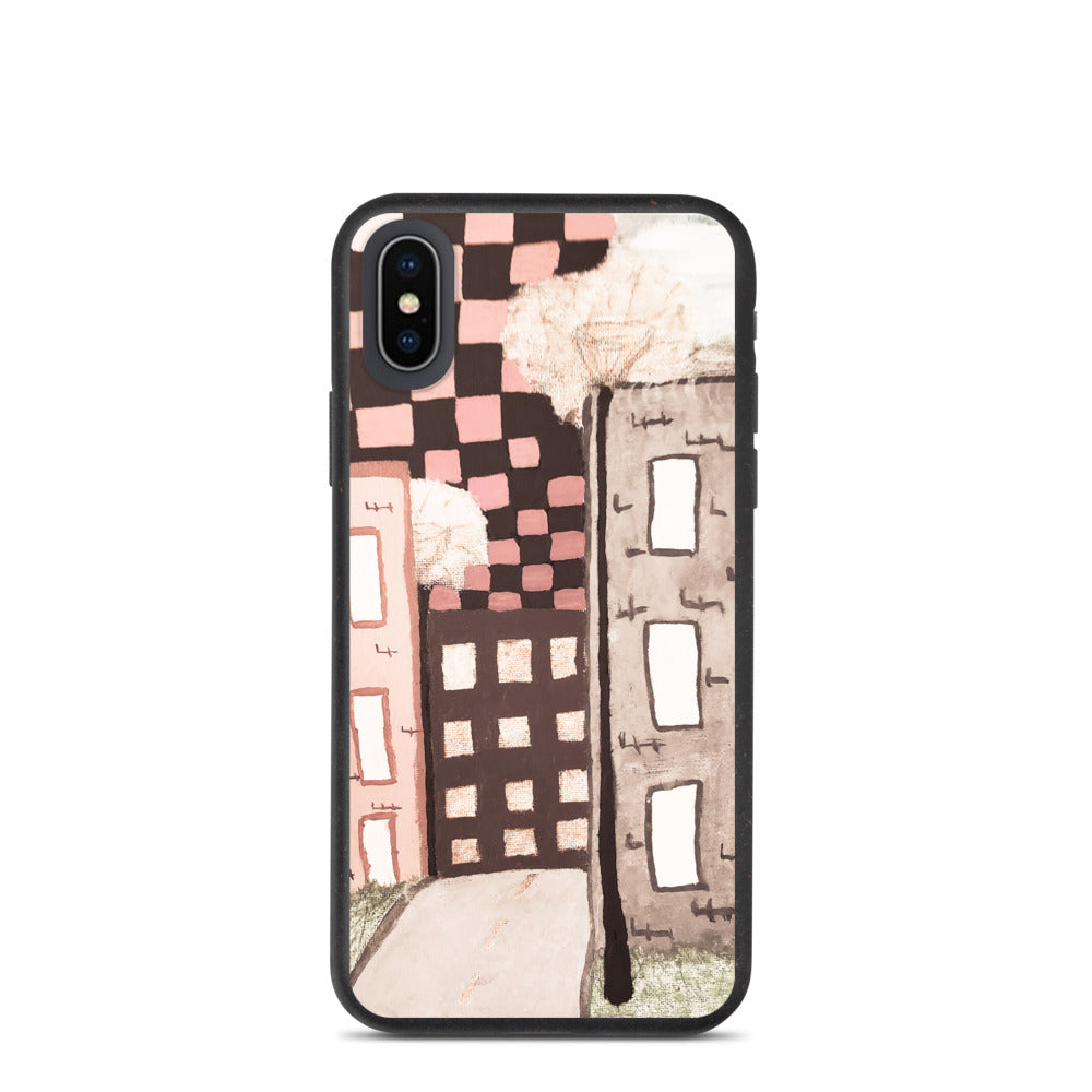 Checker Sky Buildings Pale Biodegradable iphone case