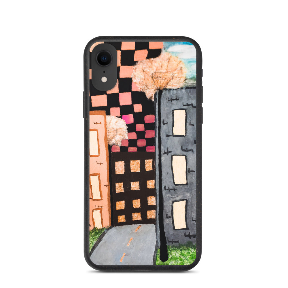 Checker Sky Buildings Rose Biodegradable iphone case