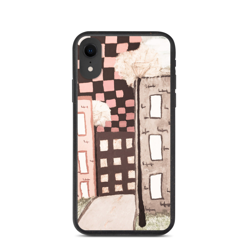 Checker Sky Buildings Pale Biodegradable iphone case