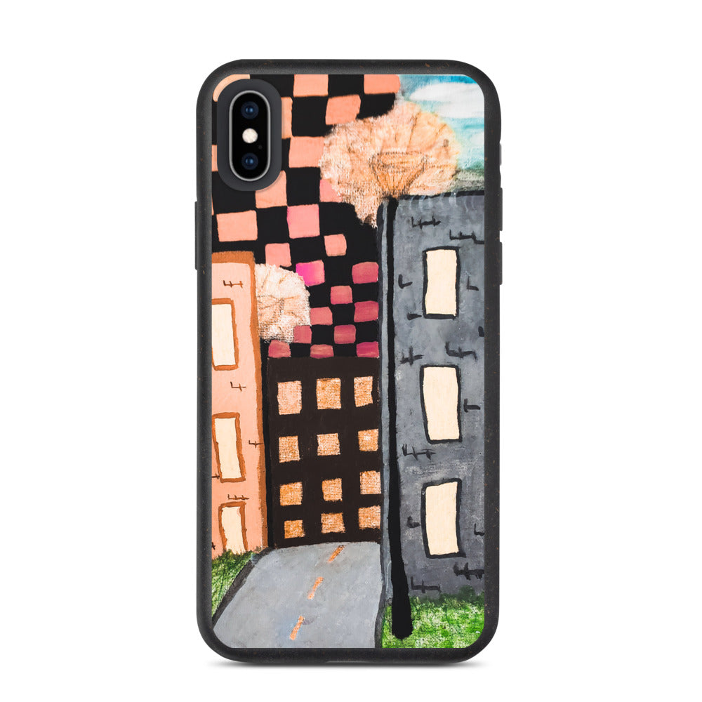 Checker Sky Buildings Rose Biodegradable iphone case