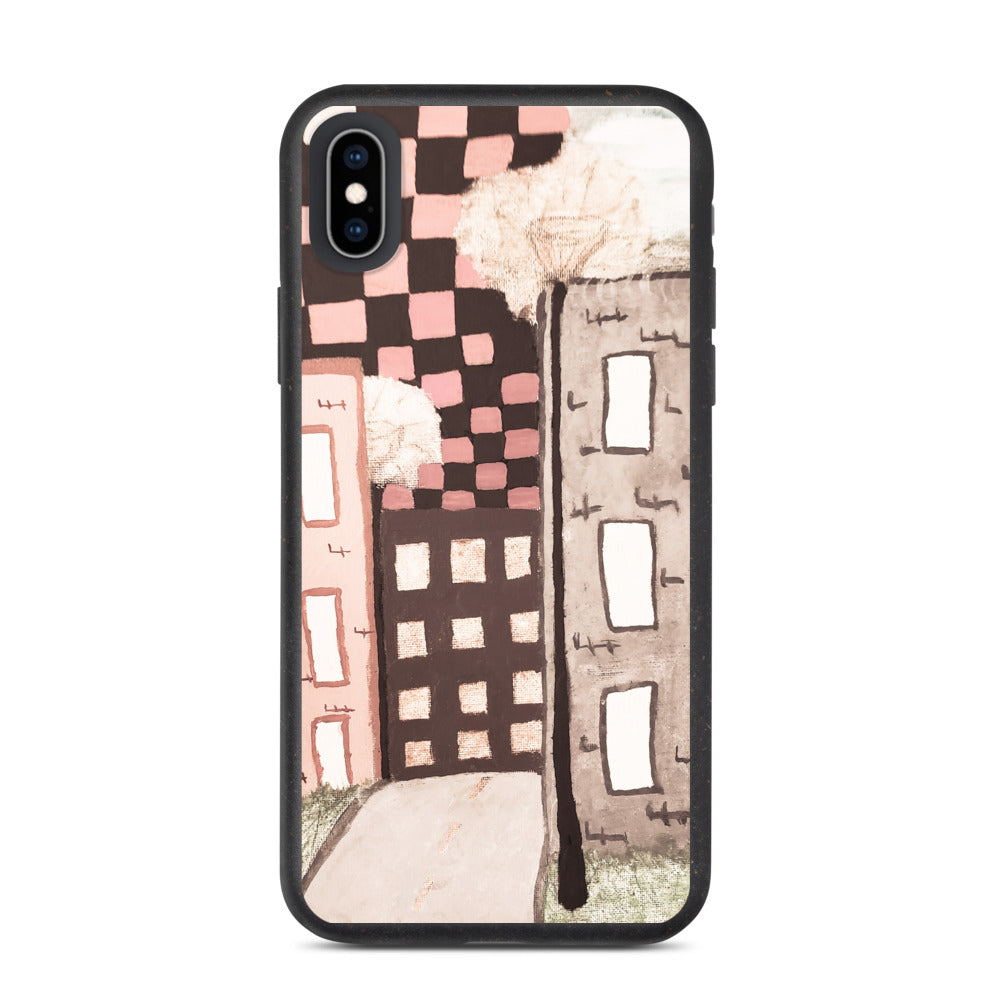 Checker Sky Buildings Pale Biodegradable iphone case