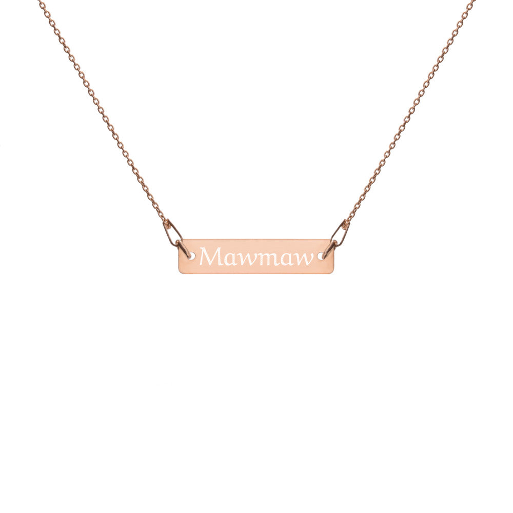 "Mawmaw" Engraved Silver Bar Chain Necklace