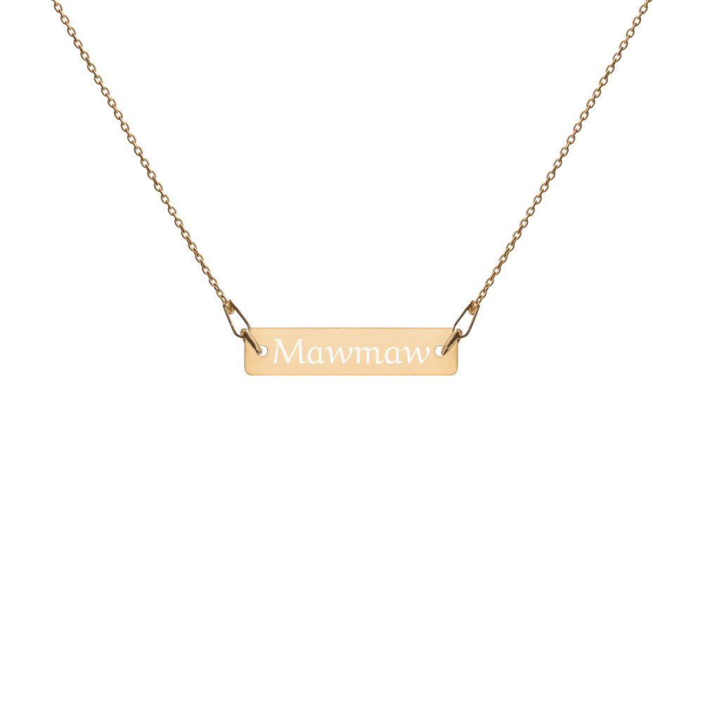 "Mawmaw" Engraved Silver Bar Chain Necklace