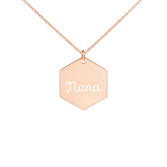 "Nana" Engraved Silver Hexagon Necklace