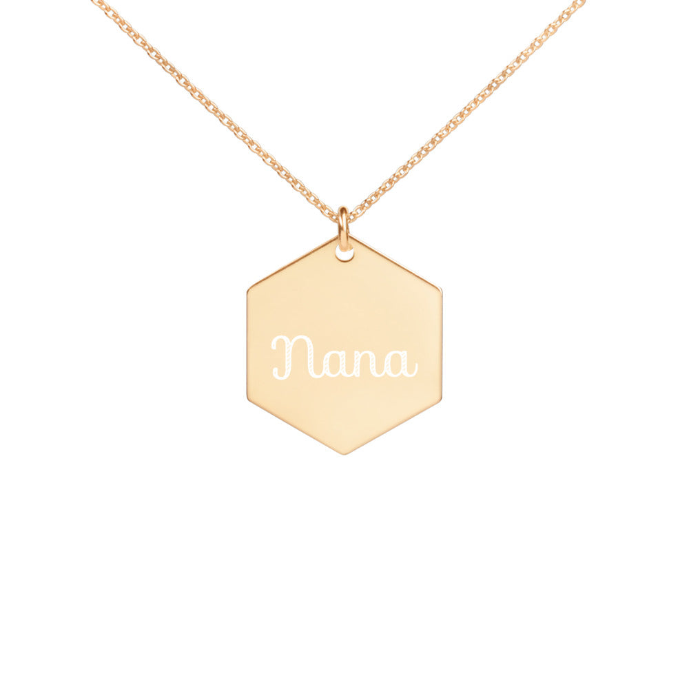 "Nana" Engraved Silver Hexagon Necklace