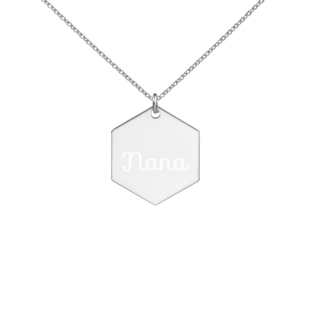 "Nana" Engraved Silver Hexagon Necklace