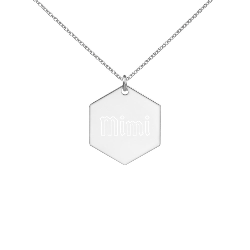 "Mimi" Engraved Silver Hexagon Necklace