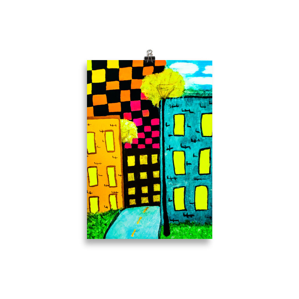 Checker Sky Buildings Poster