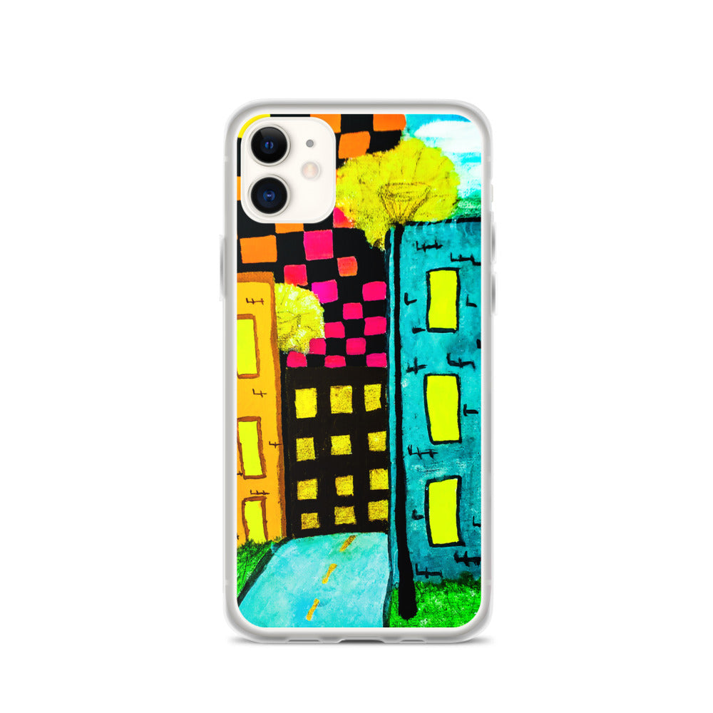 Checker Sky Buildings iPhone Case