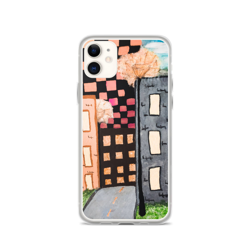 Checker Sky Buildings Rose iPhone Case