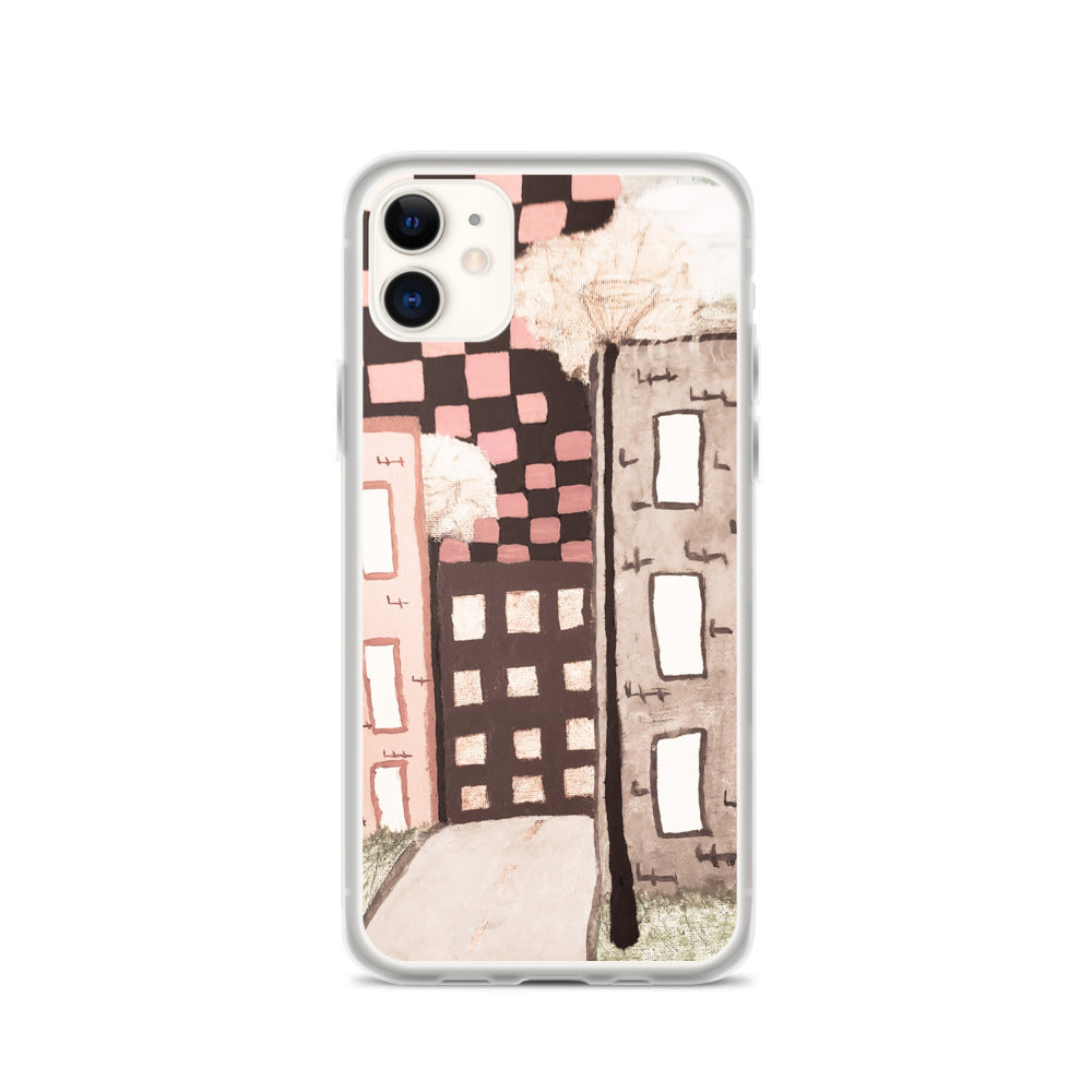 Checker Sky Buildings Pale iPhone Case