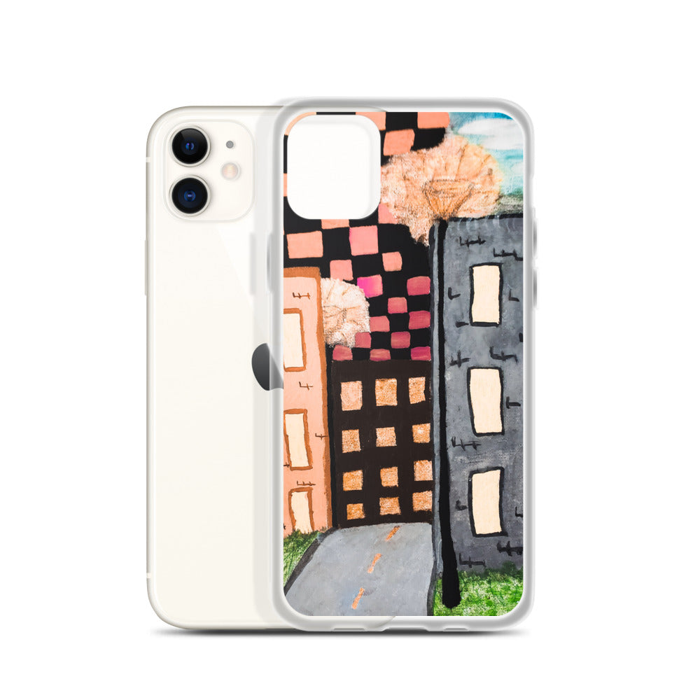 Checker Sky Buildings Rose iPhone Case