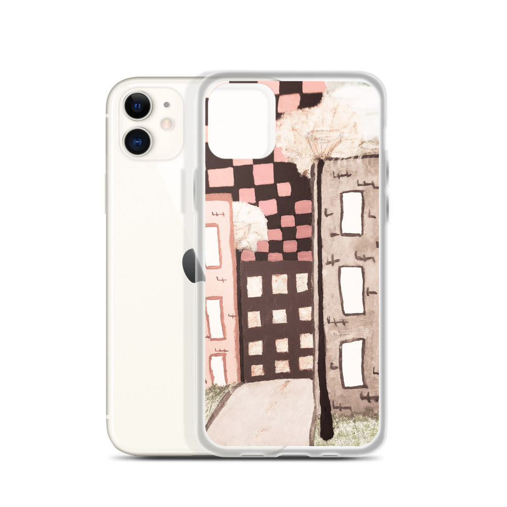 Checker Sky Buildings Pale iPhone Case