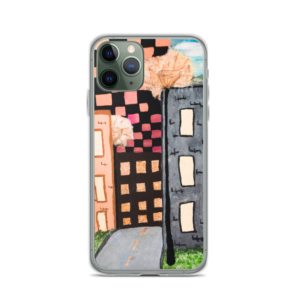 Checker Sky Buildings Rose iPhone Case