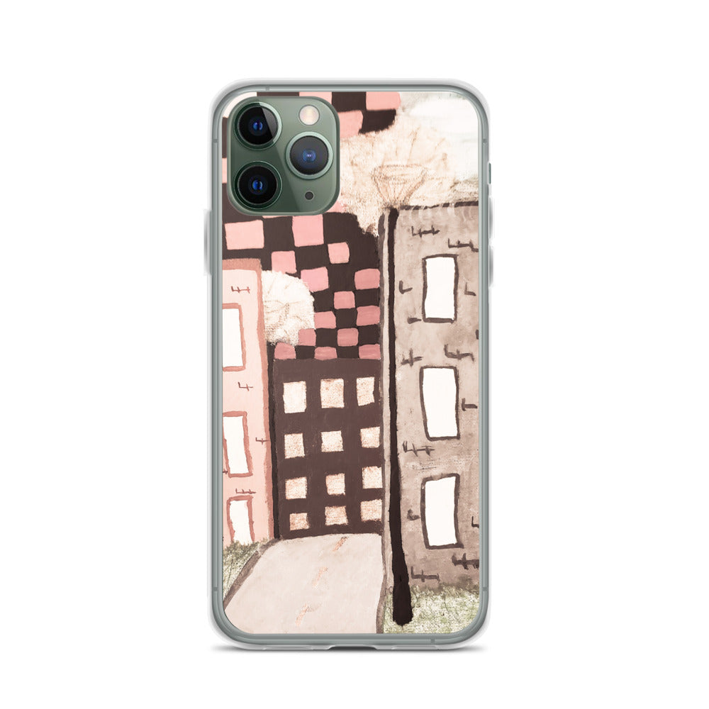 Checker Sky Buildings Pale iPhone Case