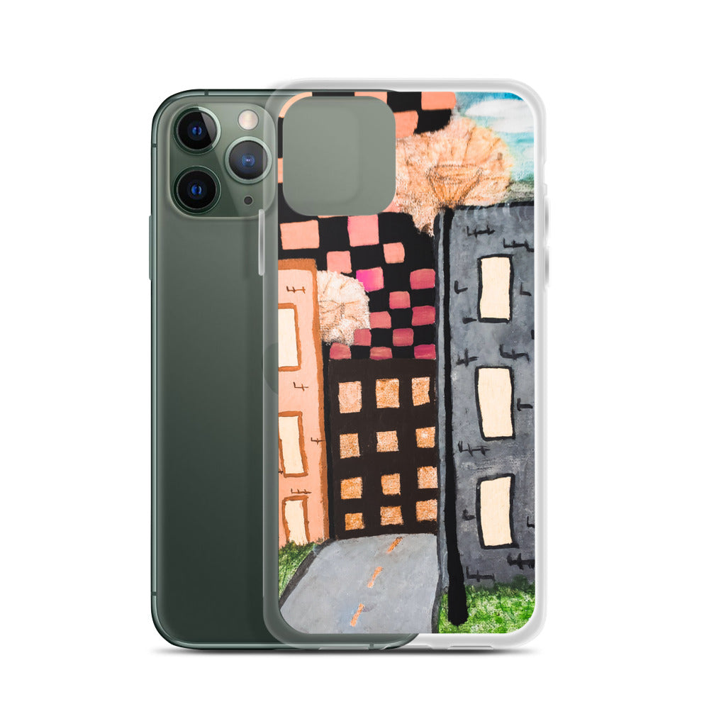 Checker Sky Buildings Rose iPhone Case