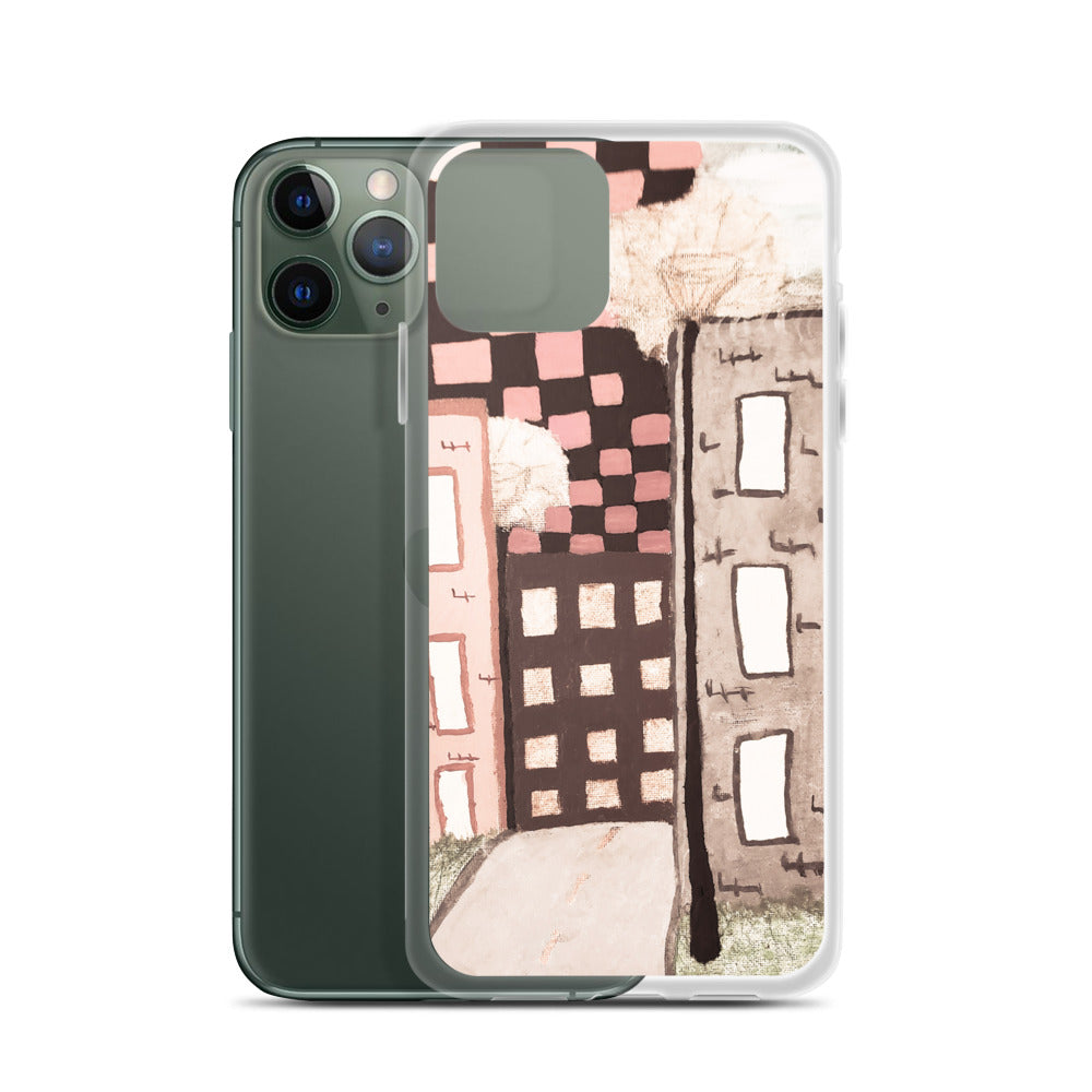 Checker Sky Buildings Pale iPhone Case