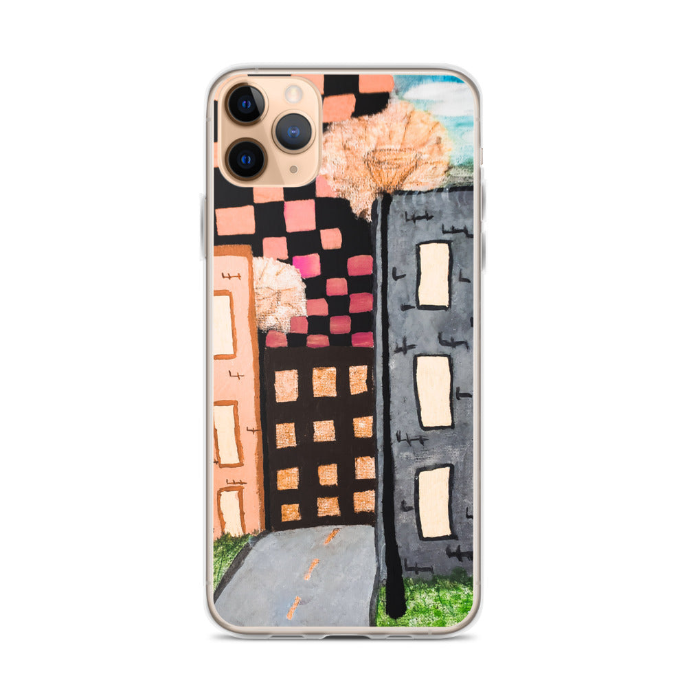 Checker Sky Buildings Rose iPhone Case