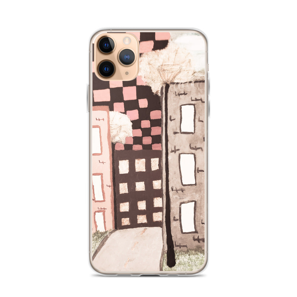 Checker Sky Buildings Pale iPhone Case