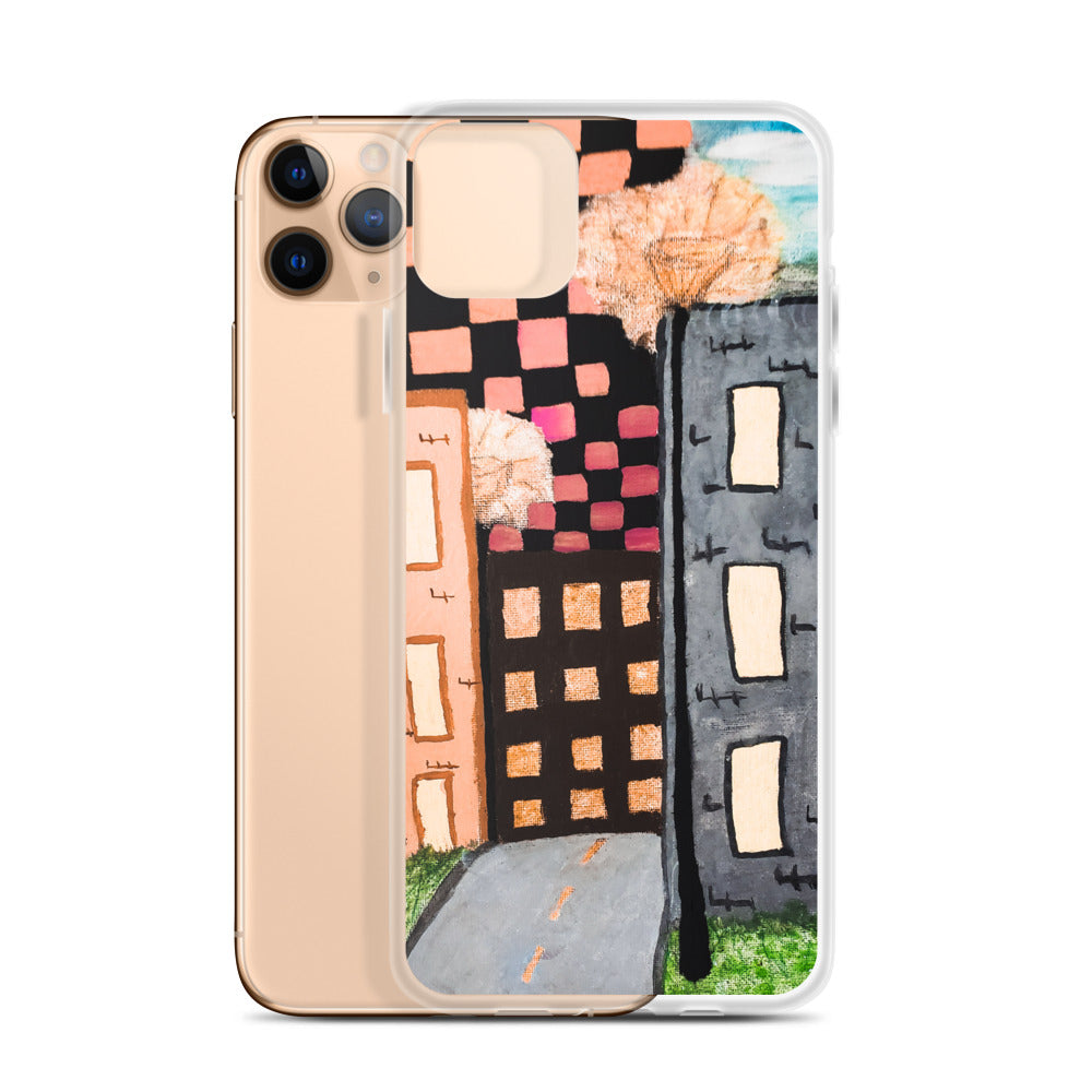 Checker Sky Buildings Rose iPhone Case