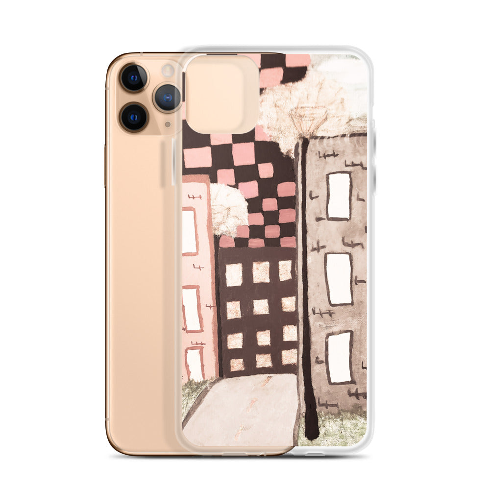 Checker Sky Buildings Pale iPhone Case