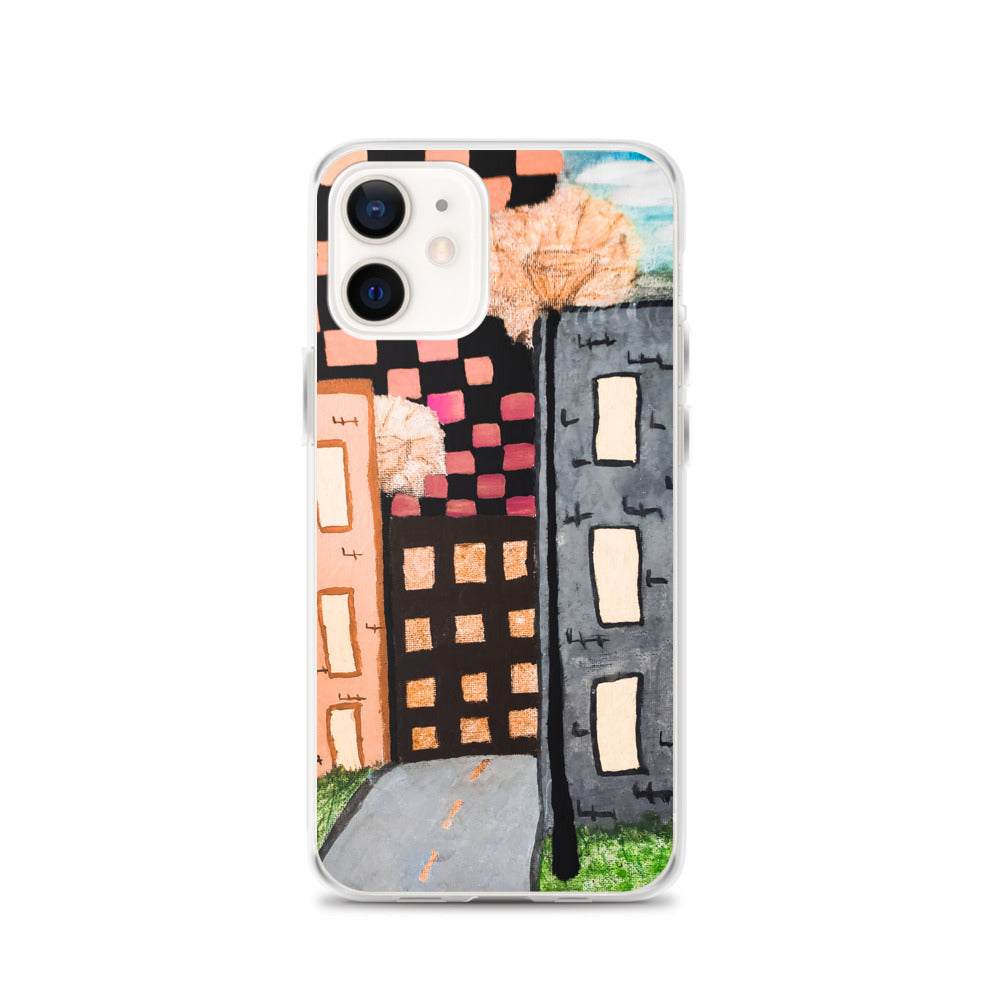 Checker Sky Buildings Rose iPhone Case