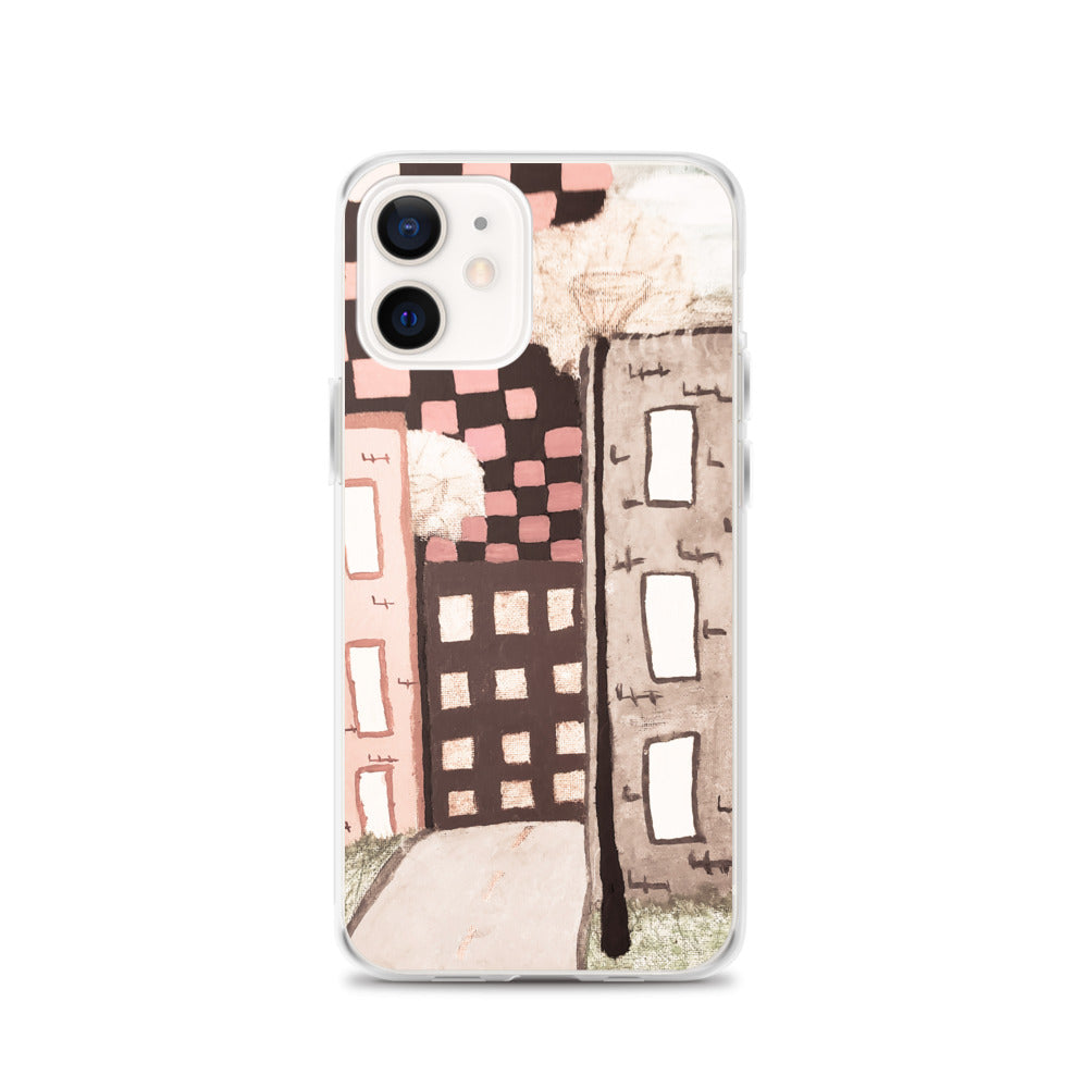 Checker Sky Buildings Pale iPhone Case