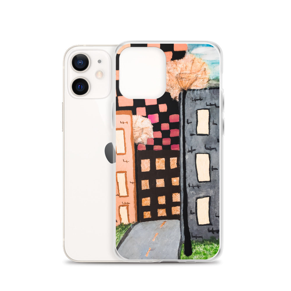 Checker Sky Buildings Rose iPhone Case