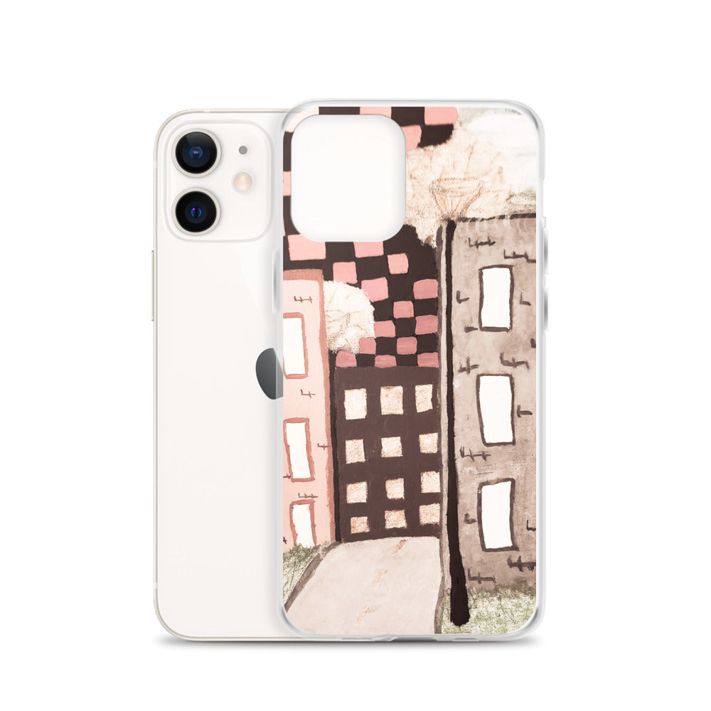 Checker Sky Buildings Pale iPhone Case