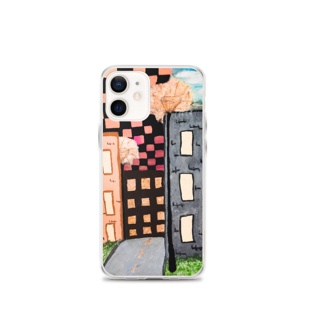 Checker Sky Buildings Rose iPhone Case