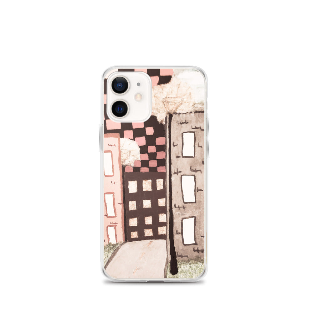 Checker Sky Buildings Pale iPhone Case