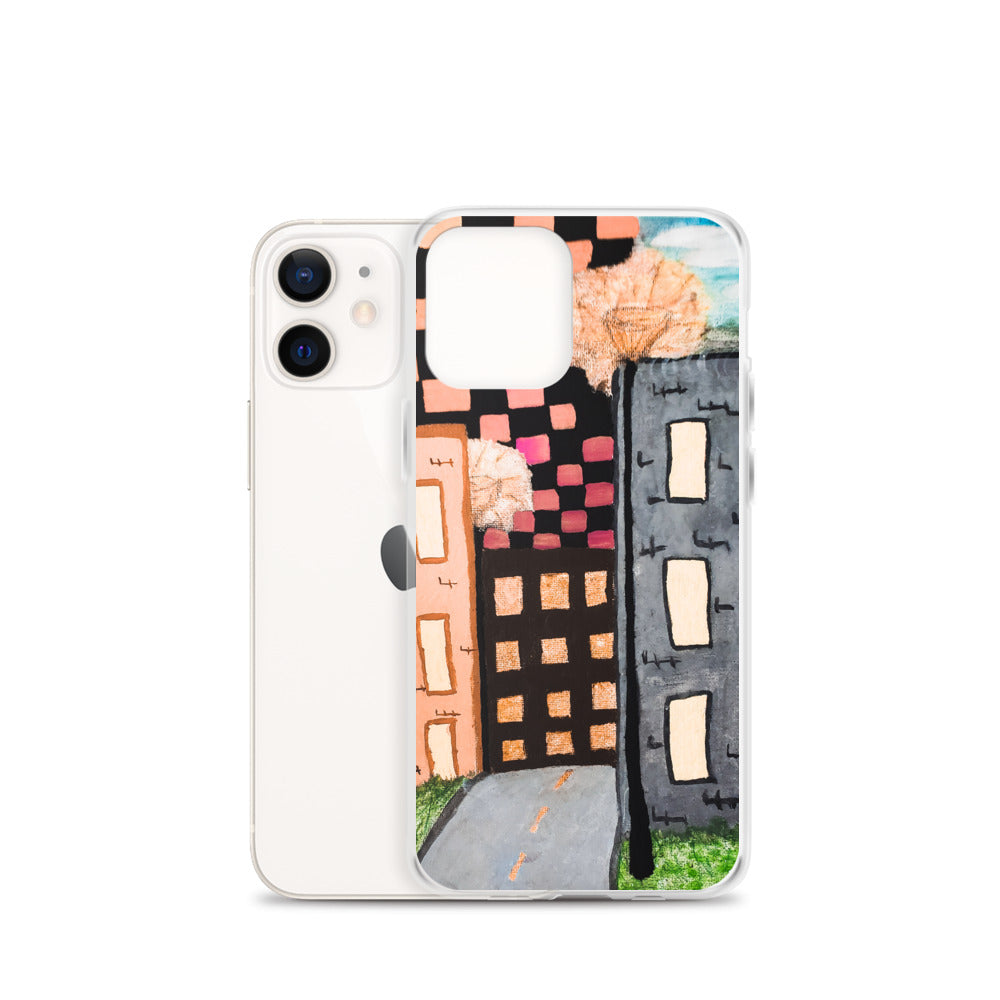 Checker Sky Buildings Rose iPhone Case