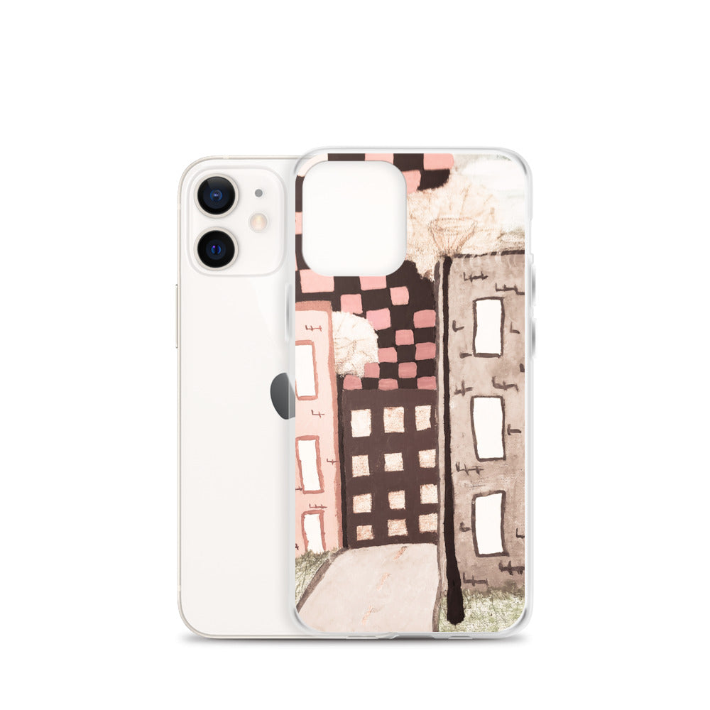 Checker Sky Buildings Pale iPhone Case