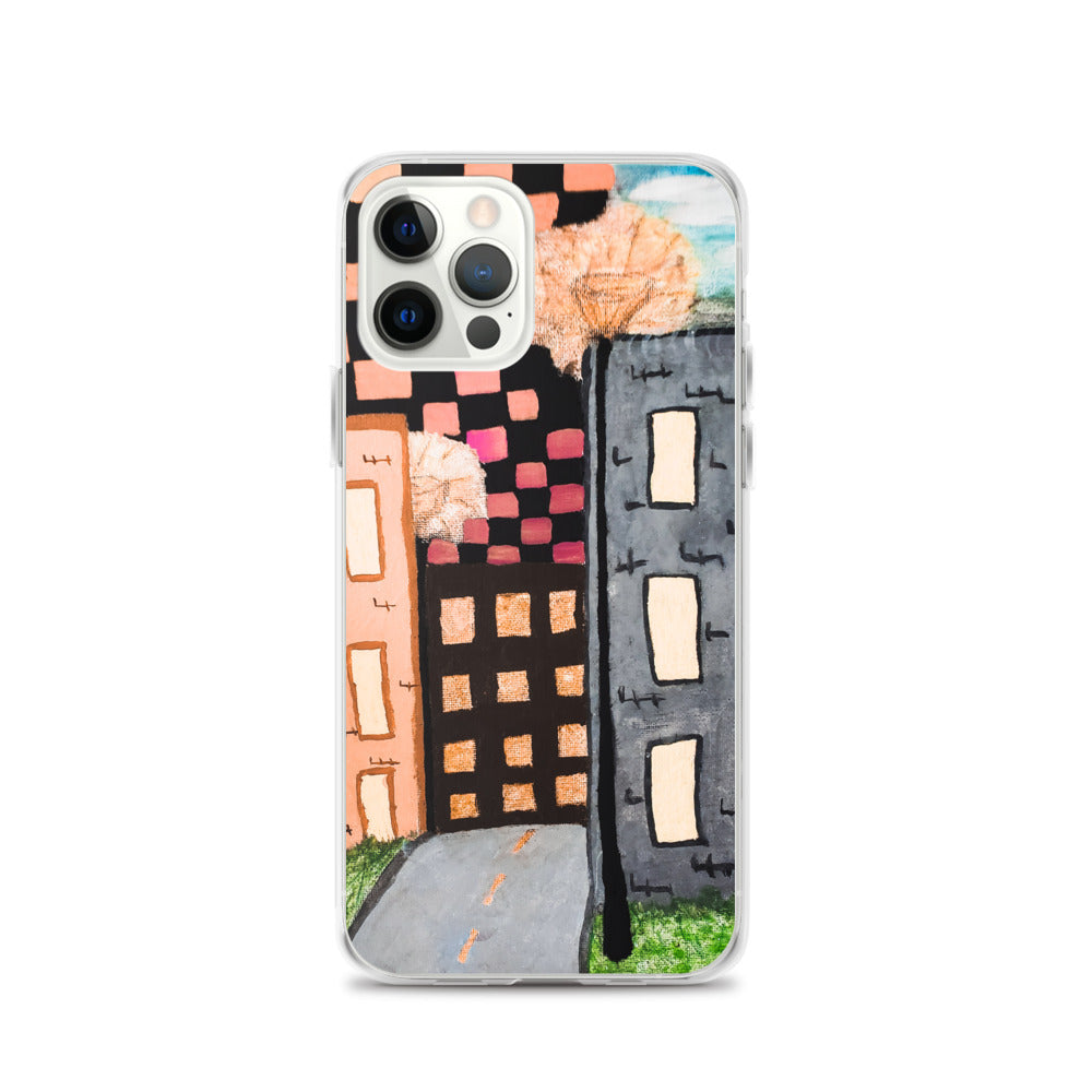 Checker Sky Buildings Rose iPhone Case