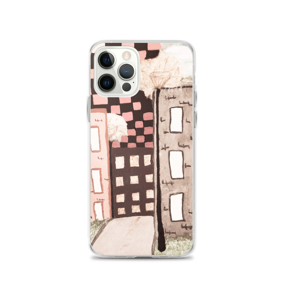 Checker Sky Buildings Pale iPhone Case