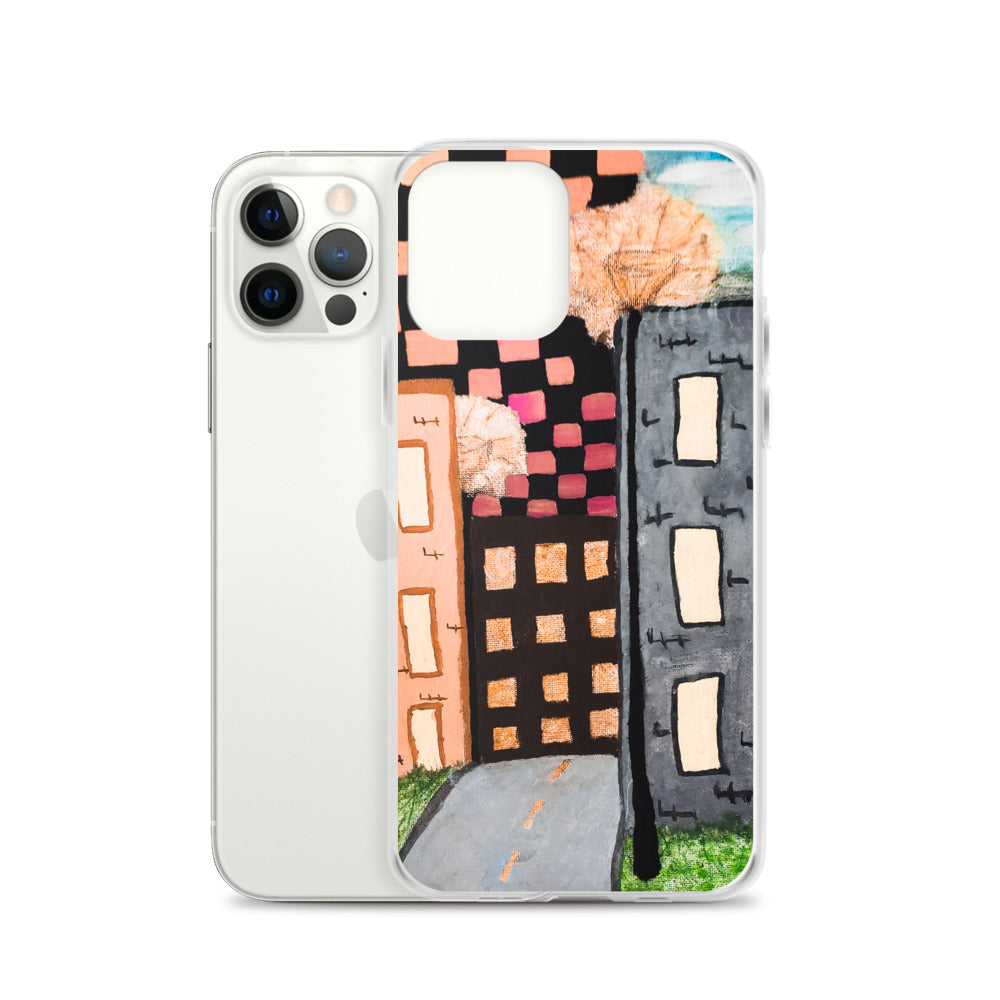 Checker Sky Buildings Rose iPhone Case