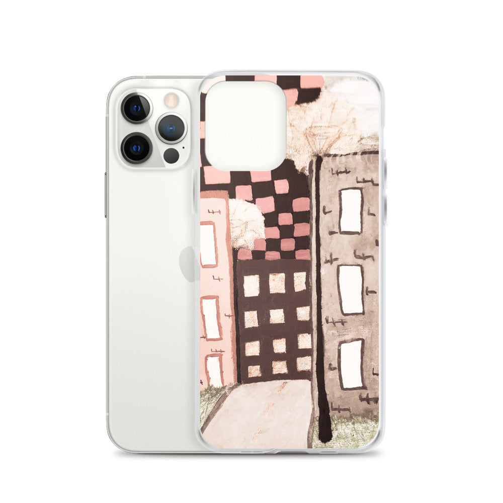 Checker Sky Buildings Pale iPhone Case