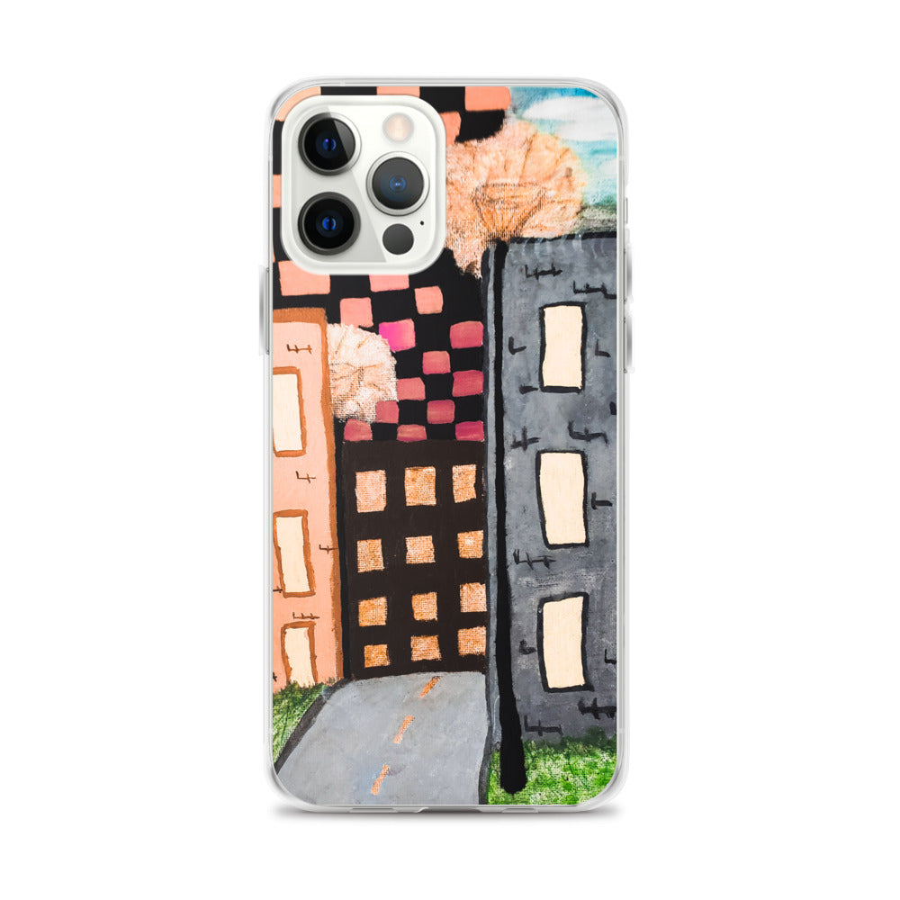 Checker Sky Buildings Rose iPhone Case