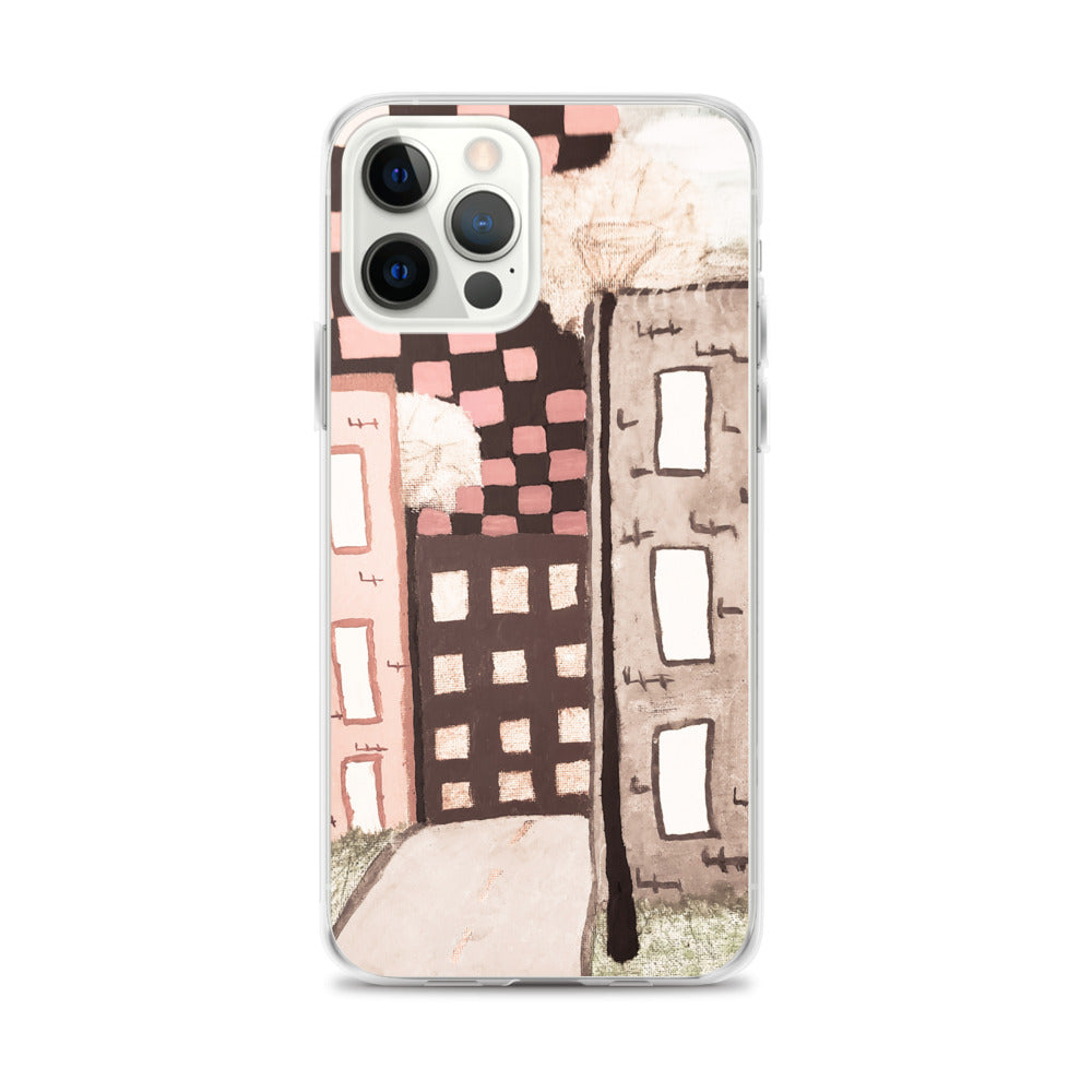 Checker Sky Buildings Pale iPhone Case