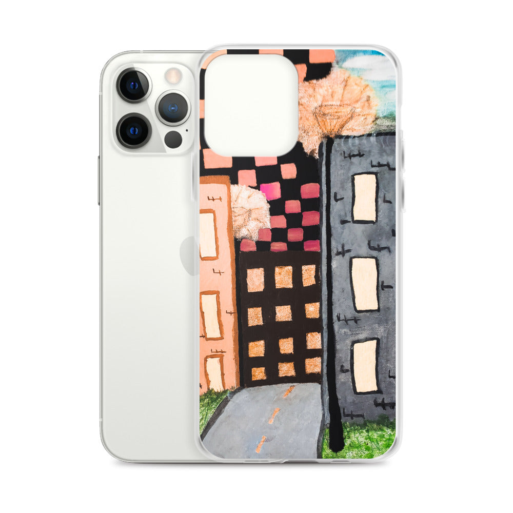 Checker Sky Buildings Rose iPhone Case